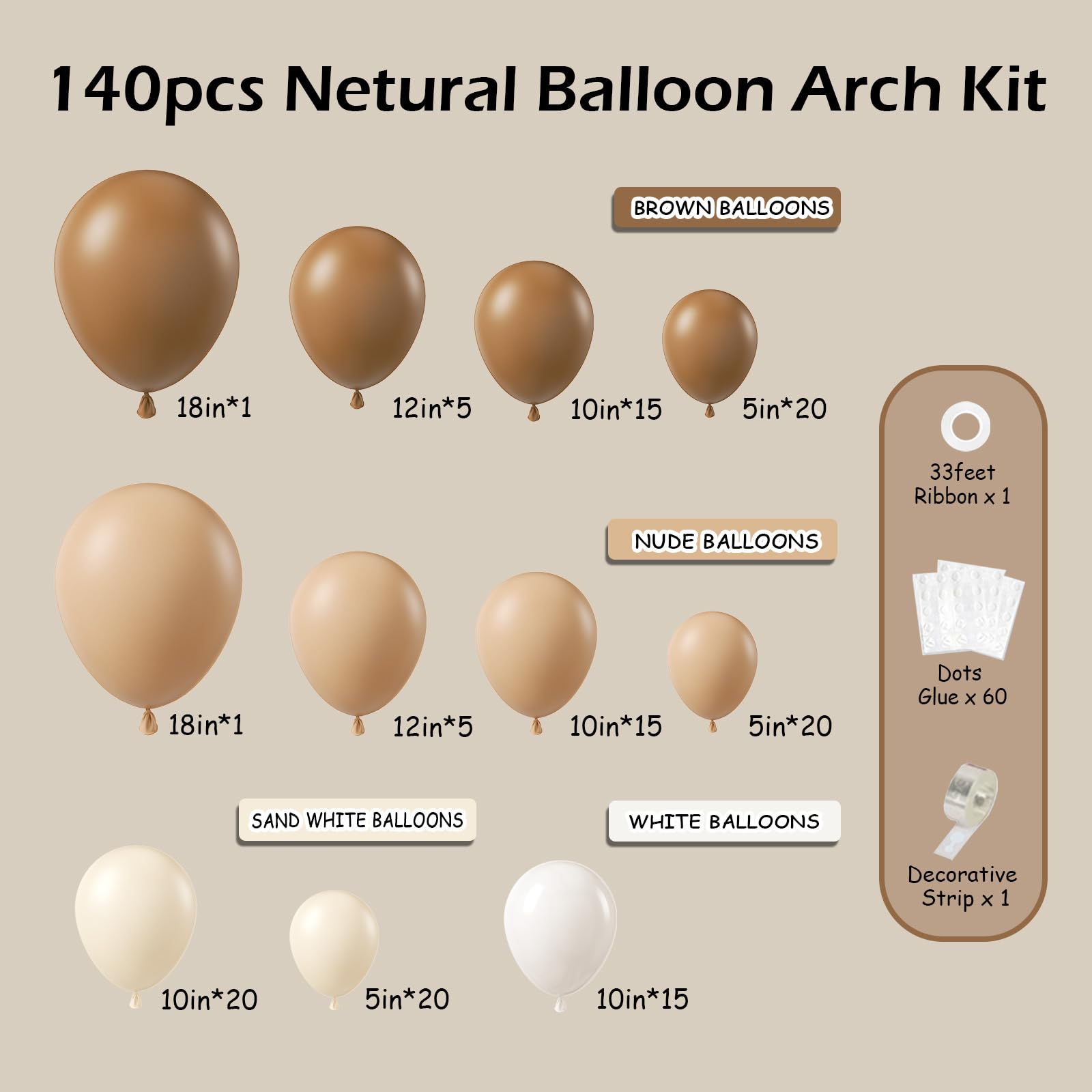 neutral balloon garland arch kit with brown nude tan balloons