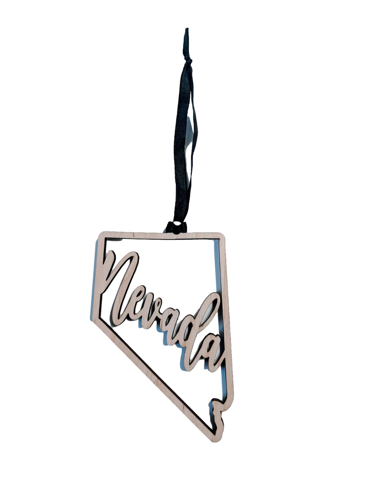 Nevada Christmas Ornament wood state shape with black ribbon