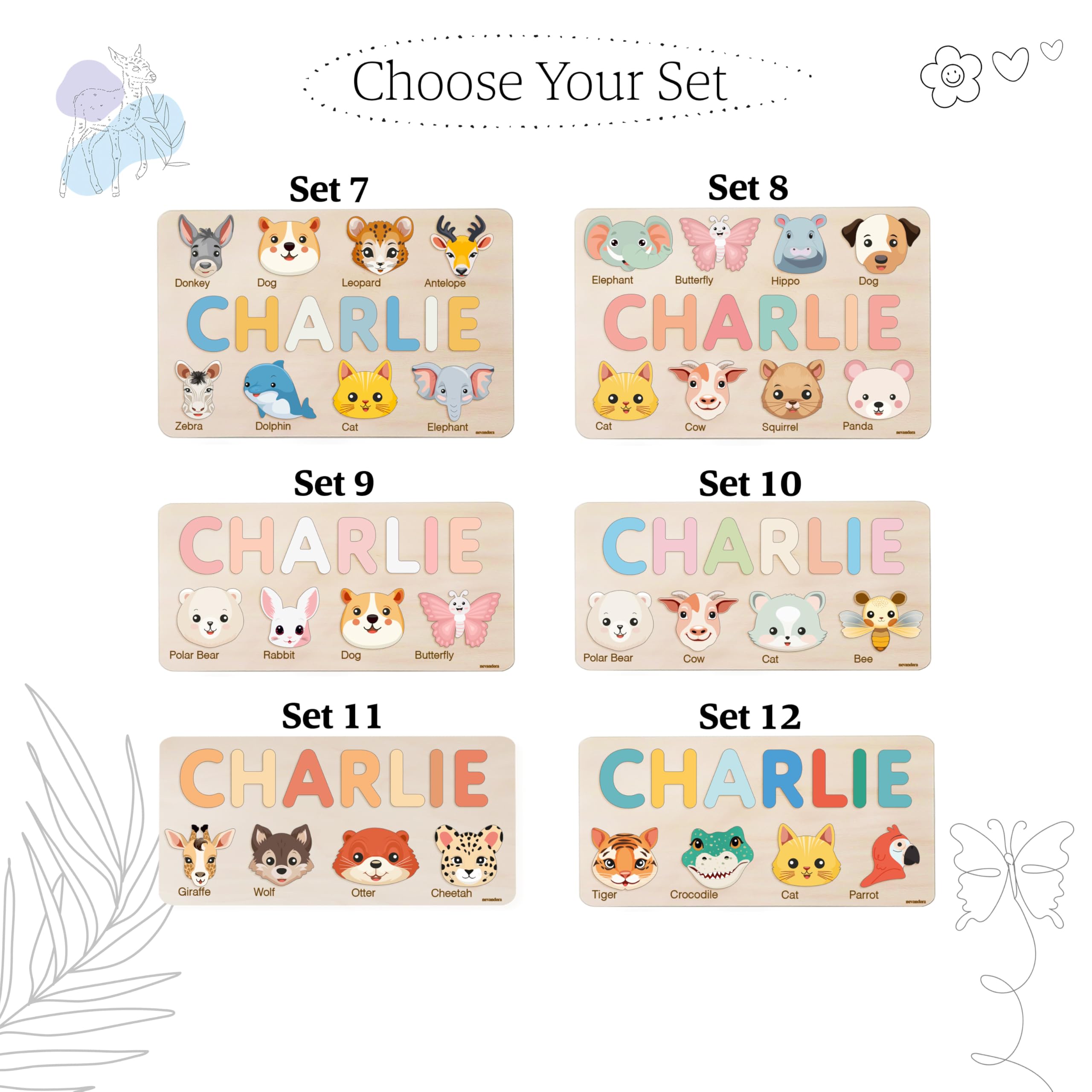 Decorative and educational name puzzle for toddlers Nevandora