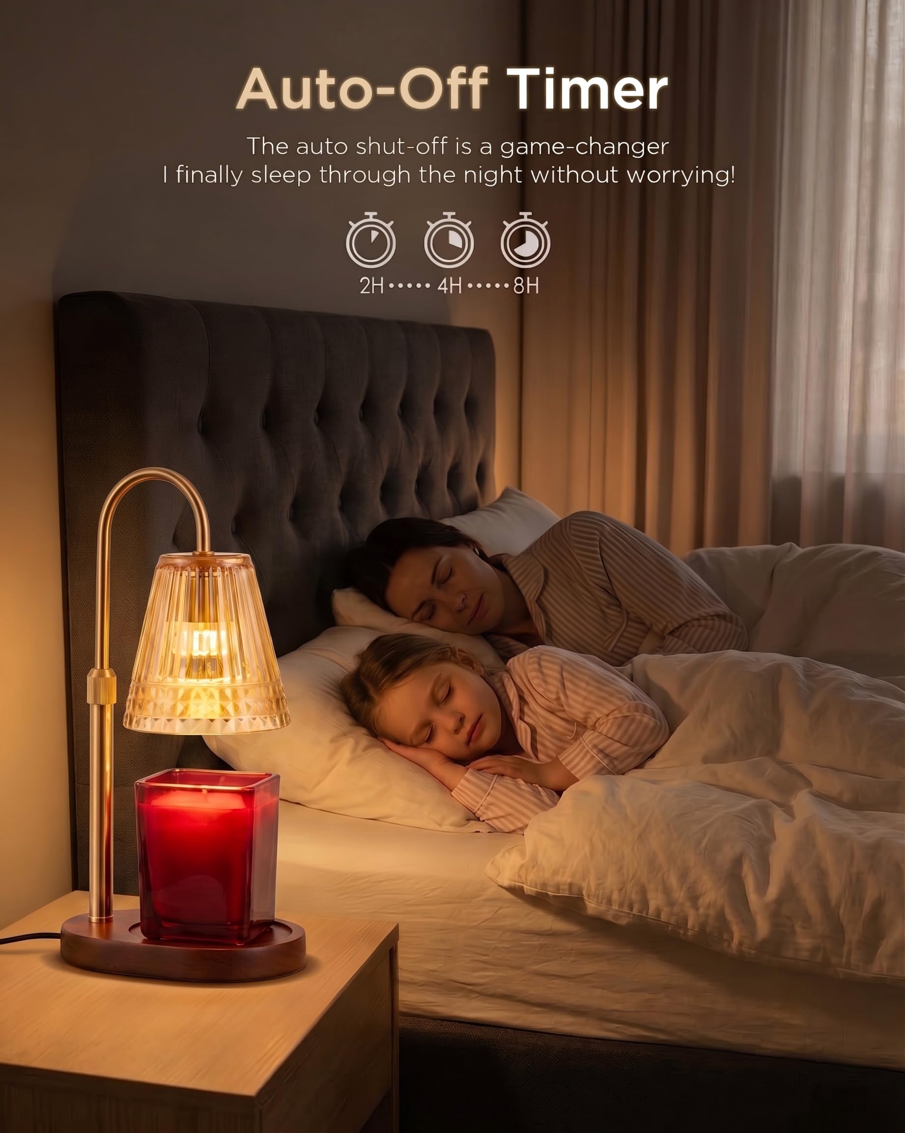 Warm amber glow in living room setting from candle warmer lamp