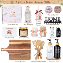 New Home gift box with wooden chopping board and kitchenware