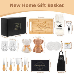 engraved bamboo cutting board and waterproof apron in basket