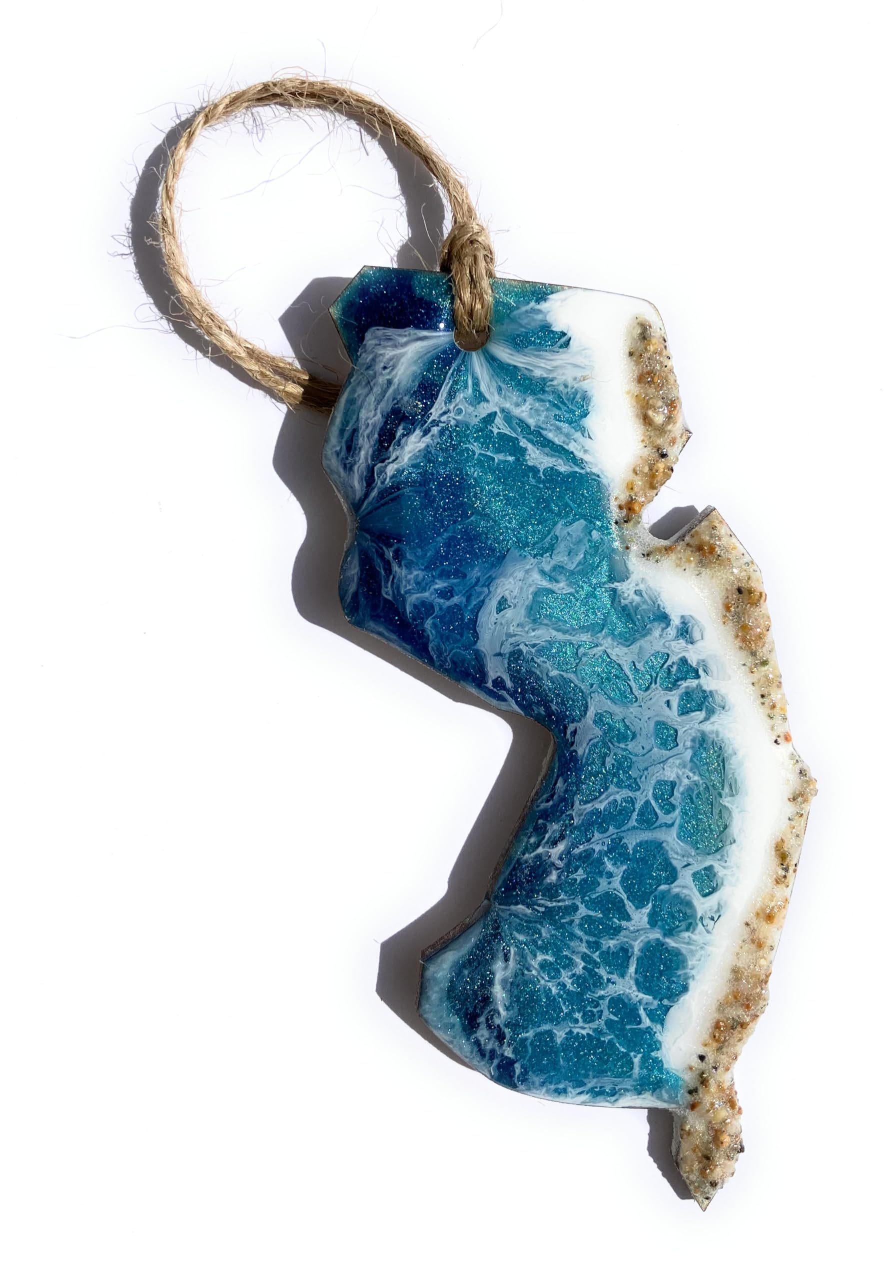New Jersey Holiday Ornament resin art with real beach sand