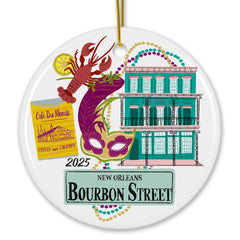 New Orleans Bourbon Street Carnival Mask Christmas Ornament front print 3-Inch ceramic