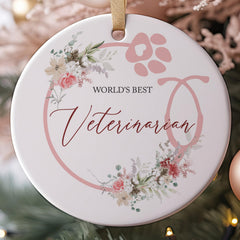 New vet animal doctor ornament pink posies and pearls