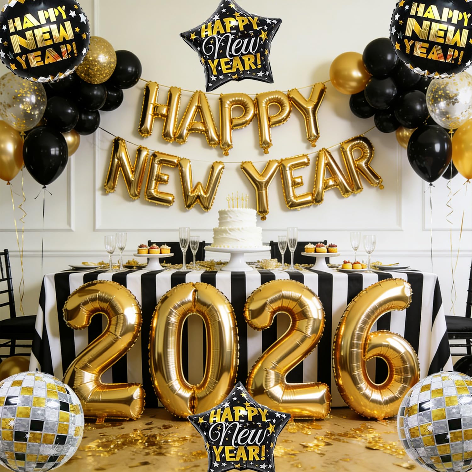 New Year Eve decoration kit with foil balloons indoor outdoor use