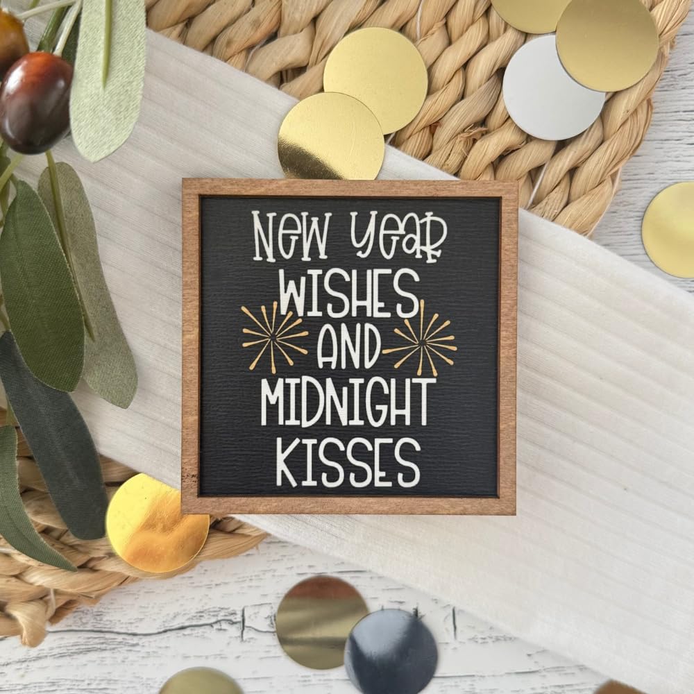 New Years Eve tray decor mini sign for shelves and bar carts