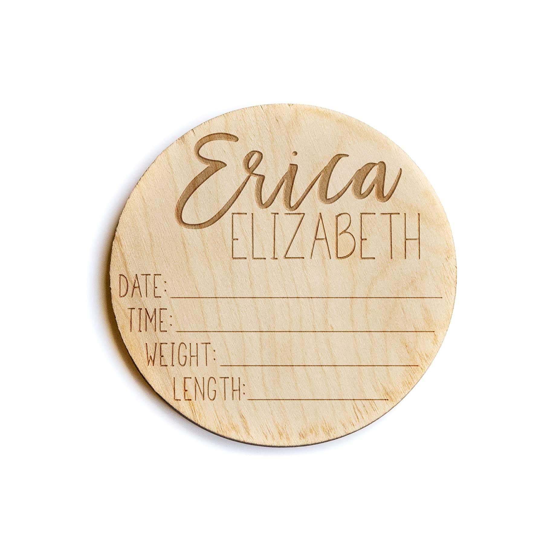 Newborn Announcement Sign for Hospital on 4 inch round birch wood
