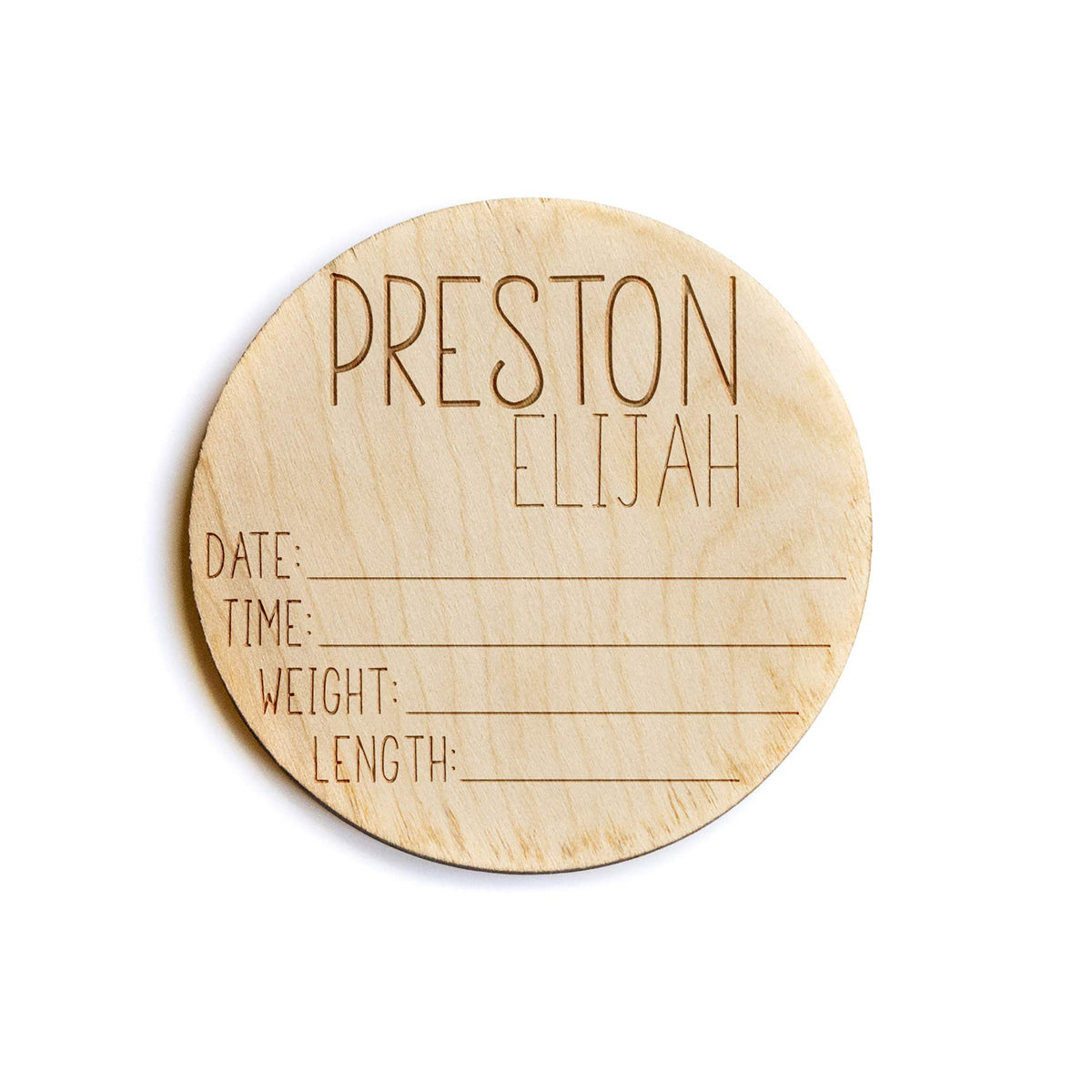 Newborn Announcement Sign for Hospital 4 inch round birch engraving