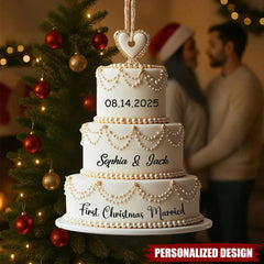 Newlywed Xmas gift wedding cake ornament