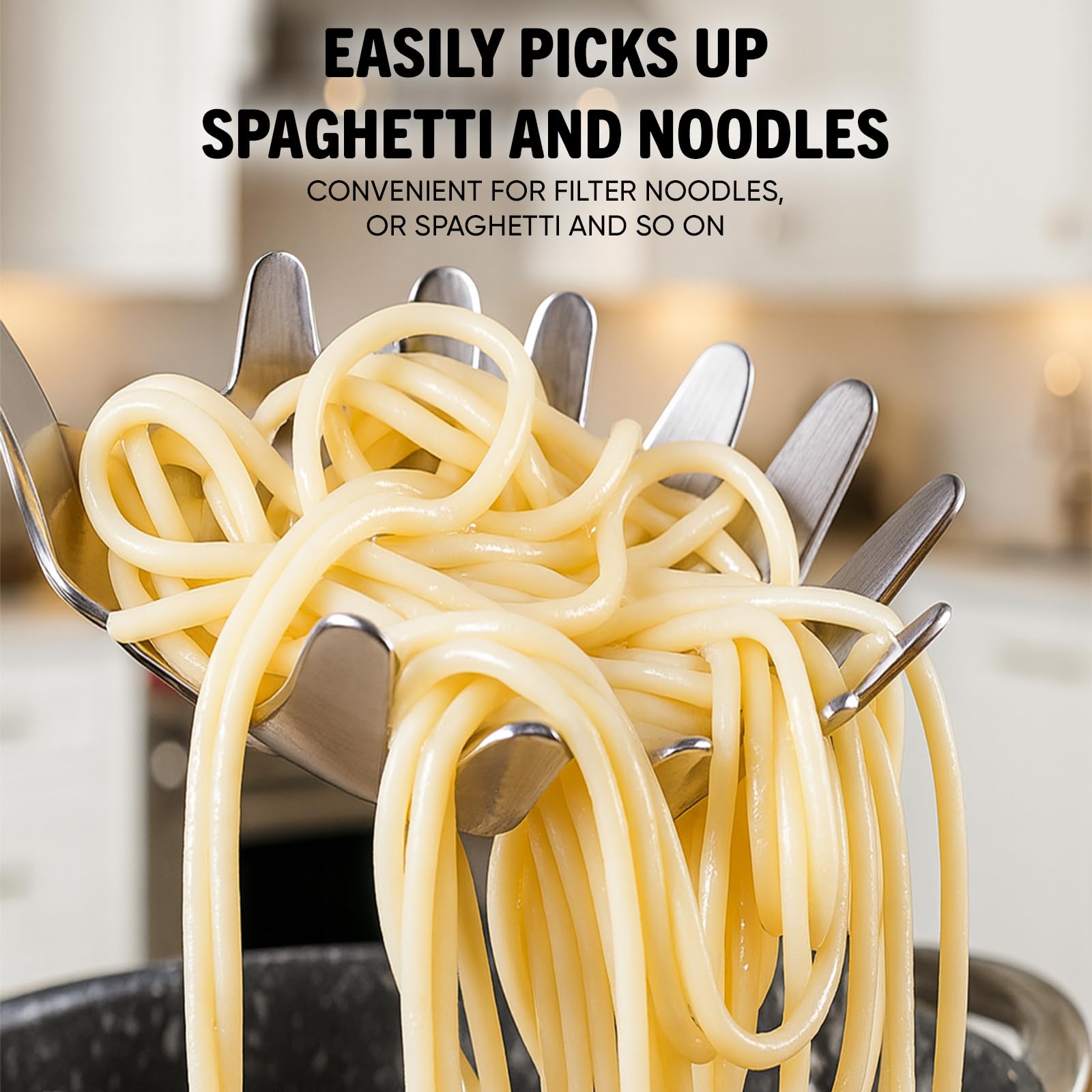 Ergonomic triangular handle on Newness spaghetti server for comfortable grip