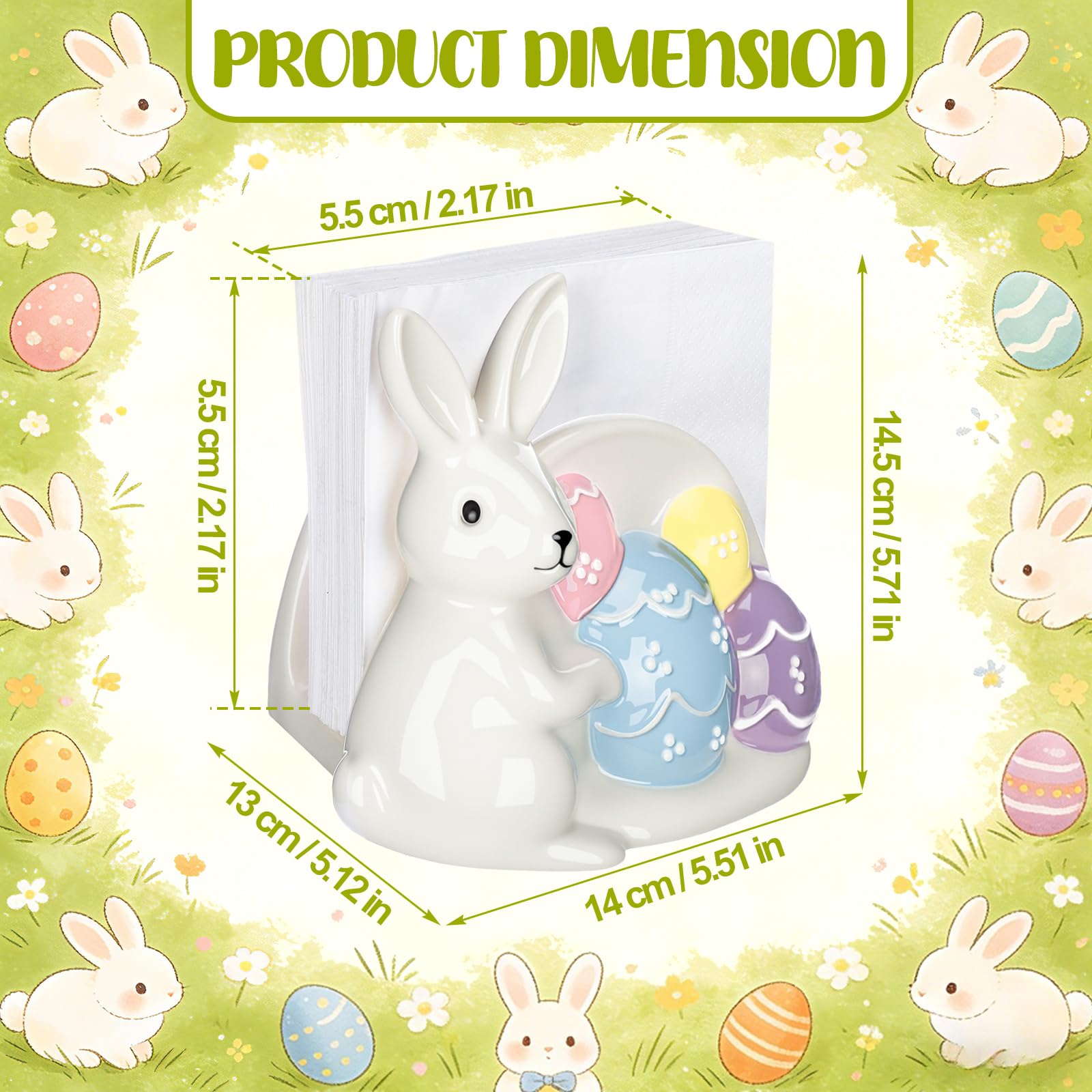 Pastel eggs bunny ceramic napkin holder close up
