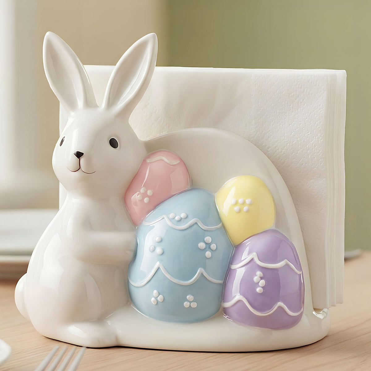 Newtay bunny ceramic napkin holder on table
