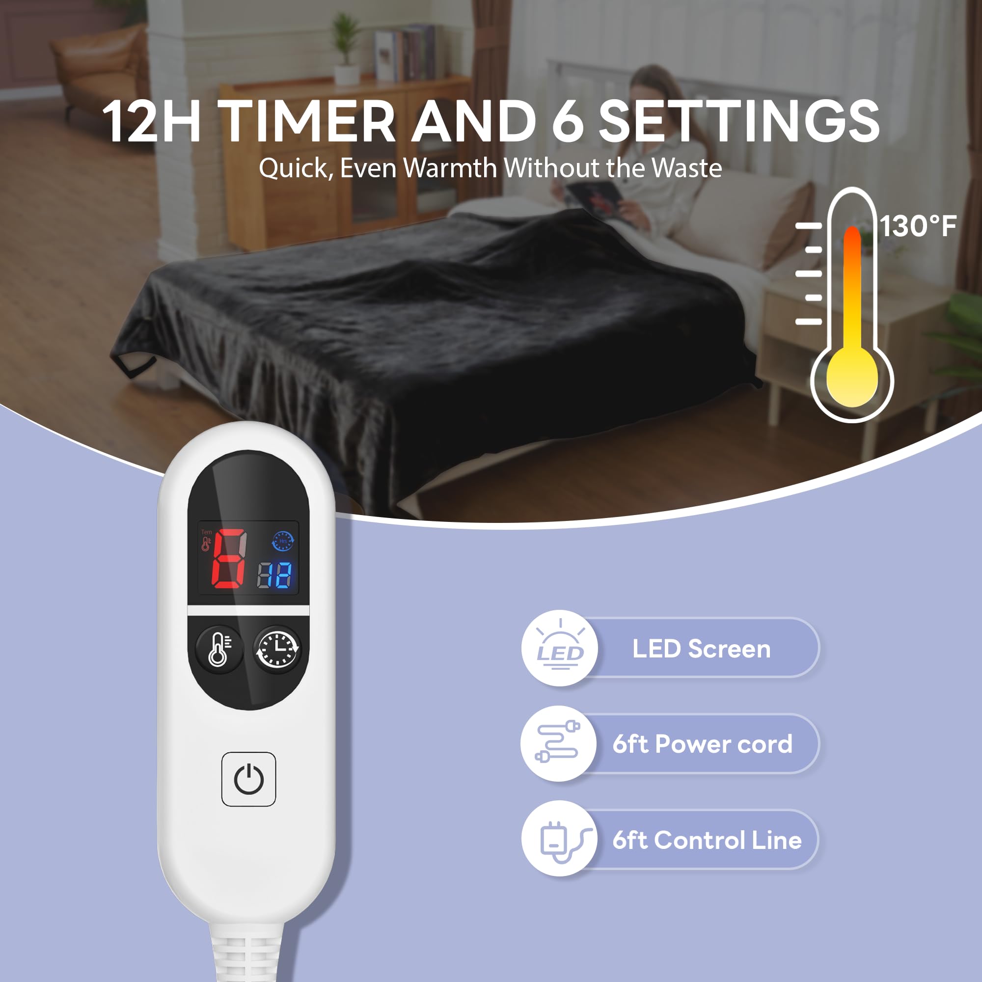 Nexaro electric blanket 84x72 inch with 6 heat levels and LED display