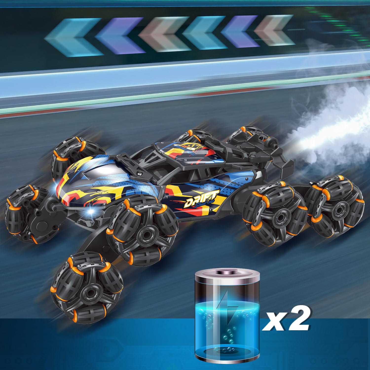 Stunt car performing flips with double sided driving image
