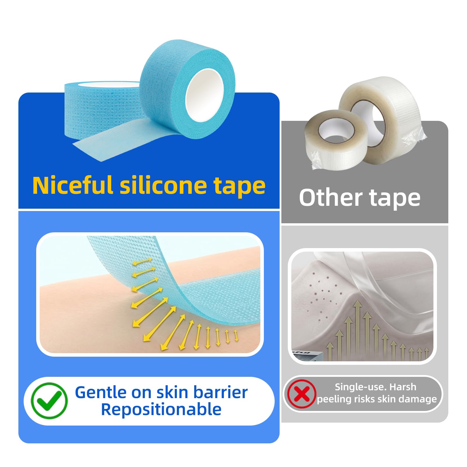 Painless removal silicone tape with gentle adhesive