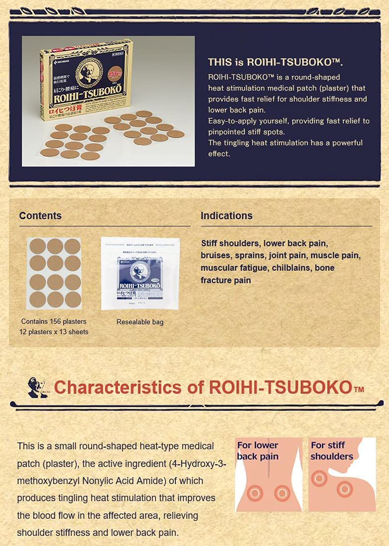 Roihi Tsuboko Pain Relief Patches Green Tea Set 156 sheets illustration