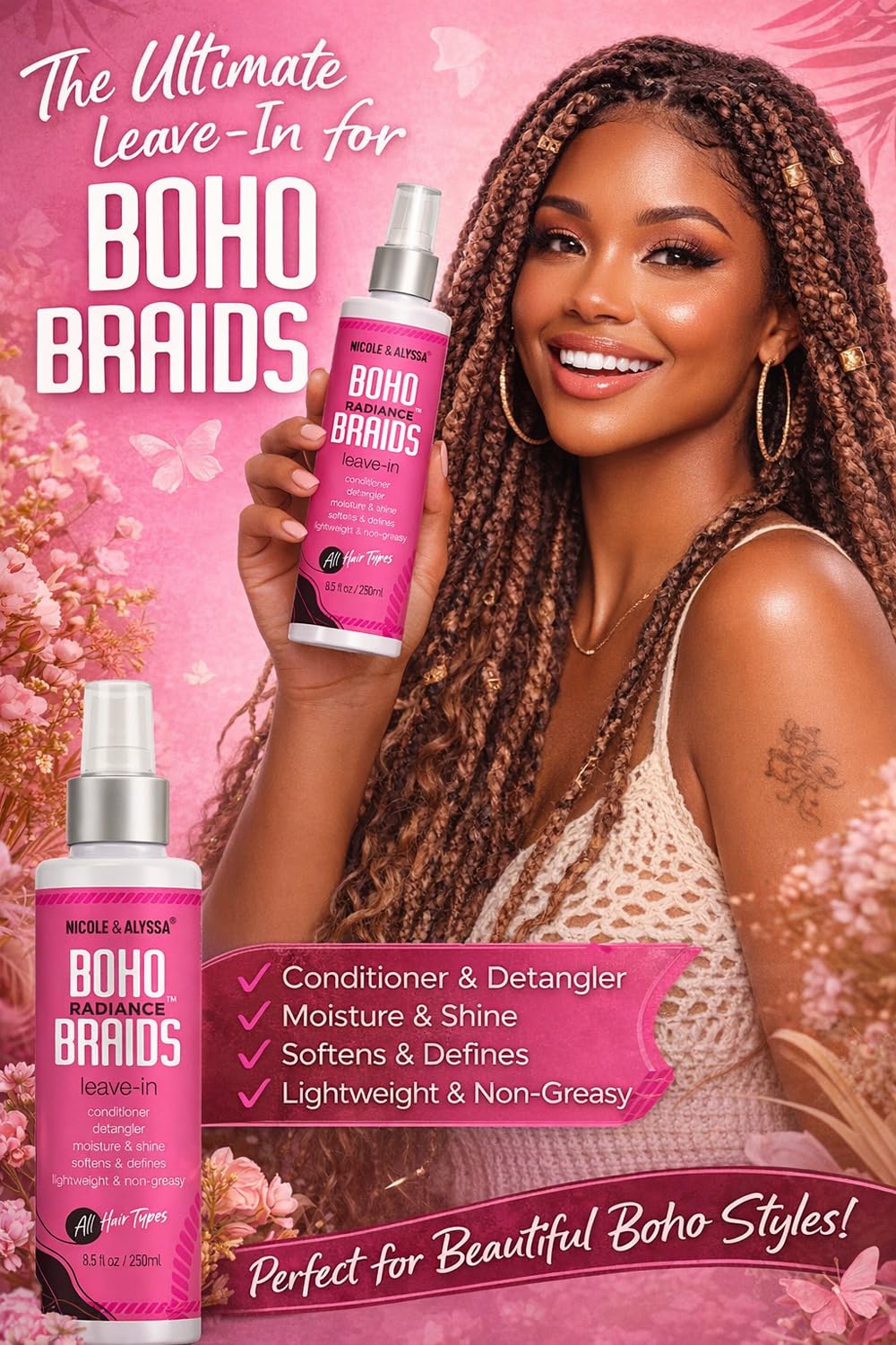 Curl-friendly detangler label on Nicole & Alyssa spray