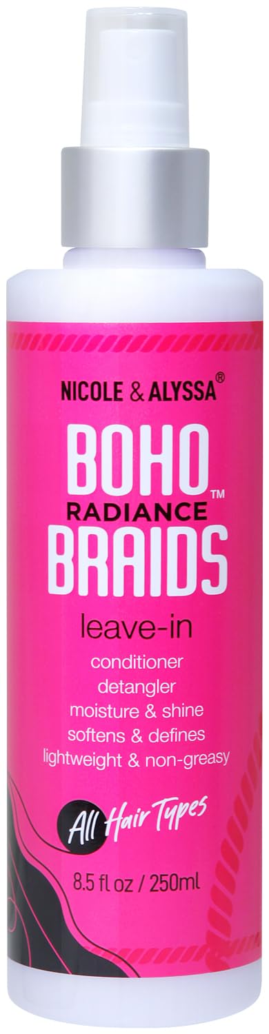 Nicole & Alyssa leave-in conditioner spray for Boho crochet styles bottle