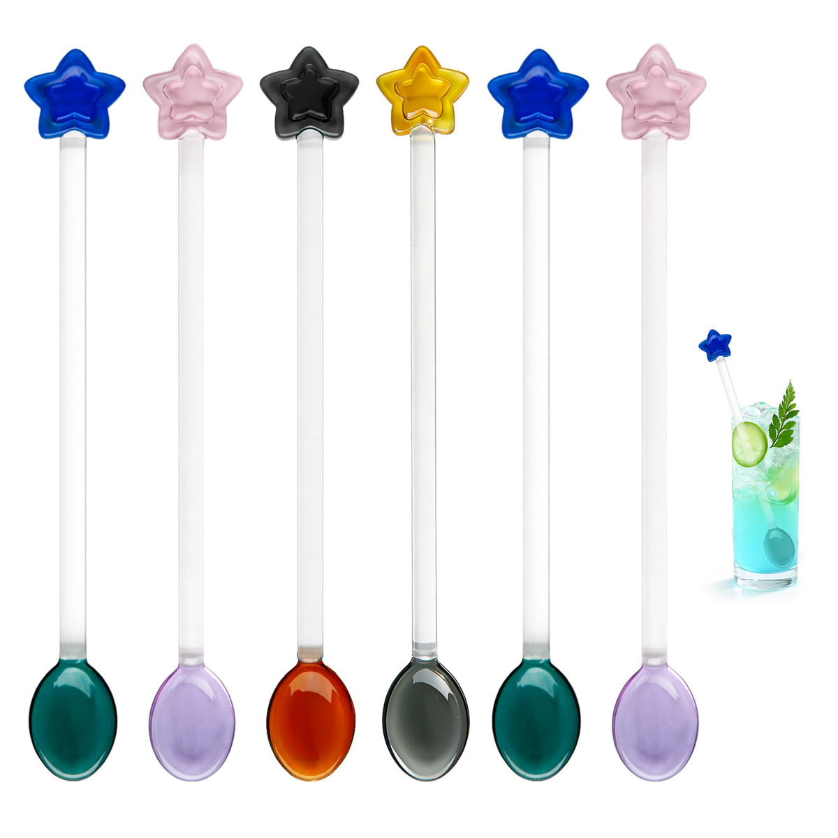 nieitrk glass stirring spoon set long 5.9 inch handle