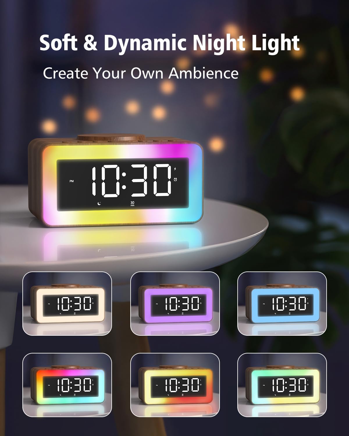 night light modes on bedside alarm clock