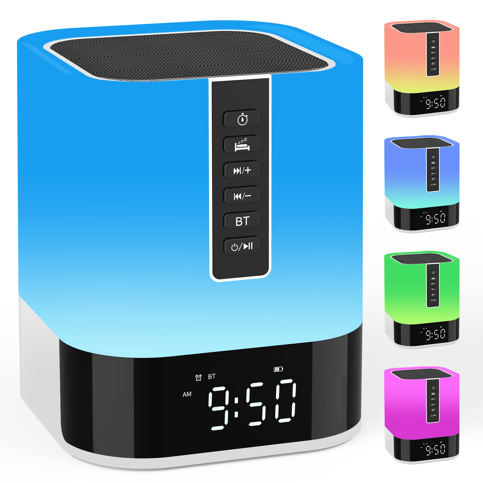 Night Light Bluetooth Speaker Alarm Clock with warm dimmable lamp