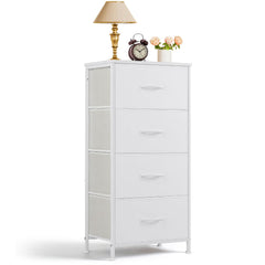 Nightstand with four drawers and wooden top in white