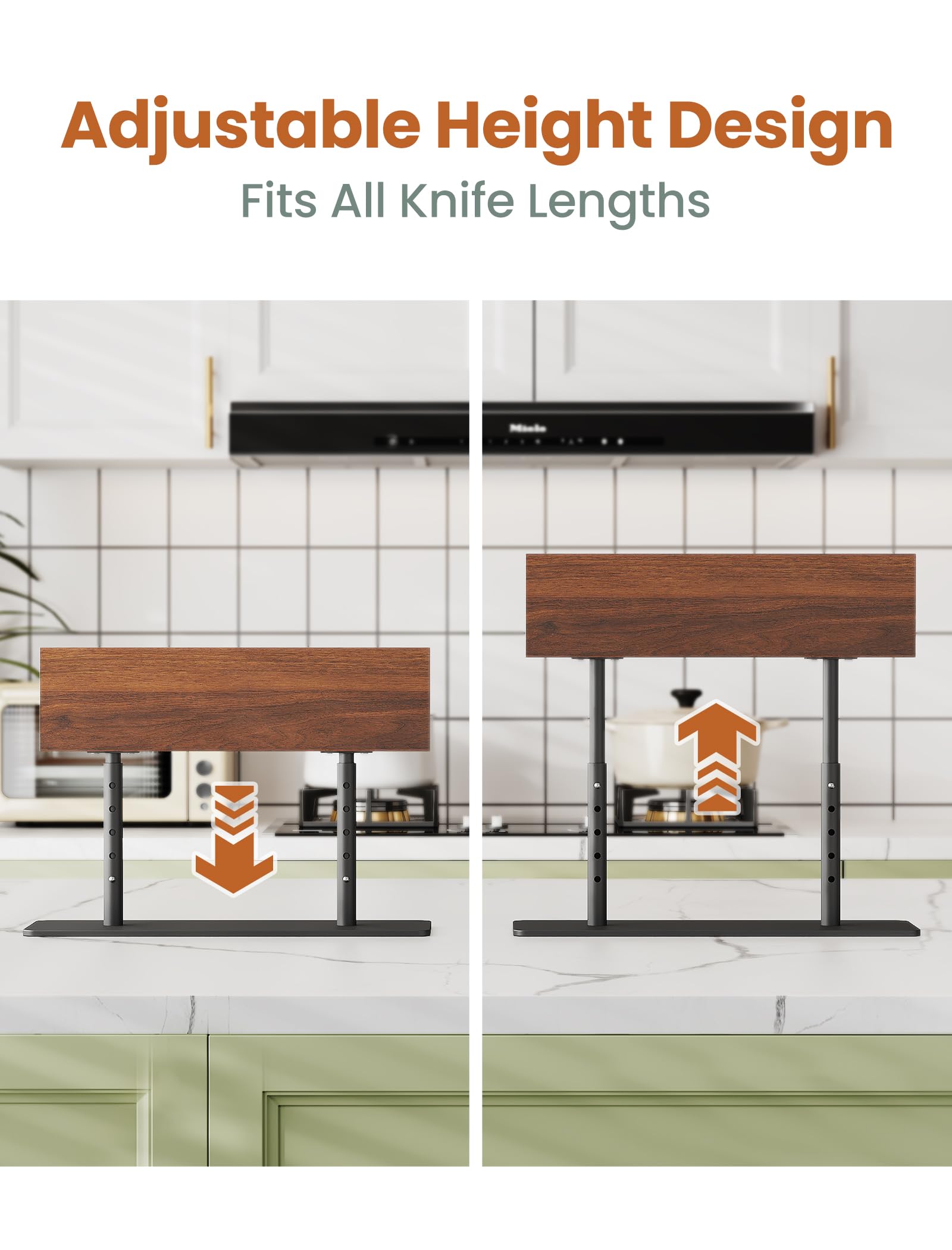 Adjustable height magnetic knife block for NiHome