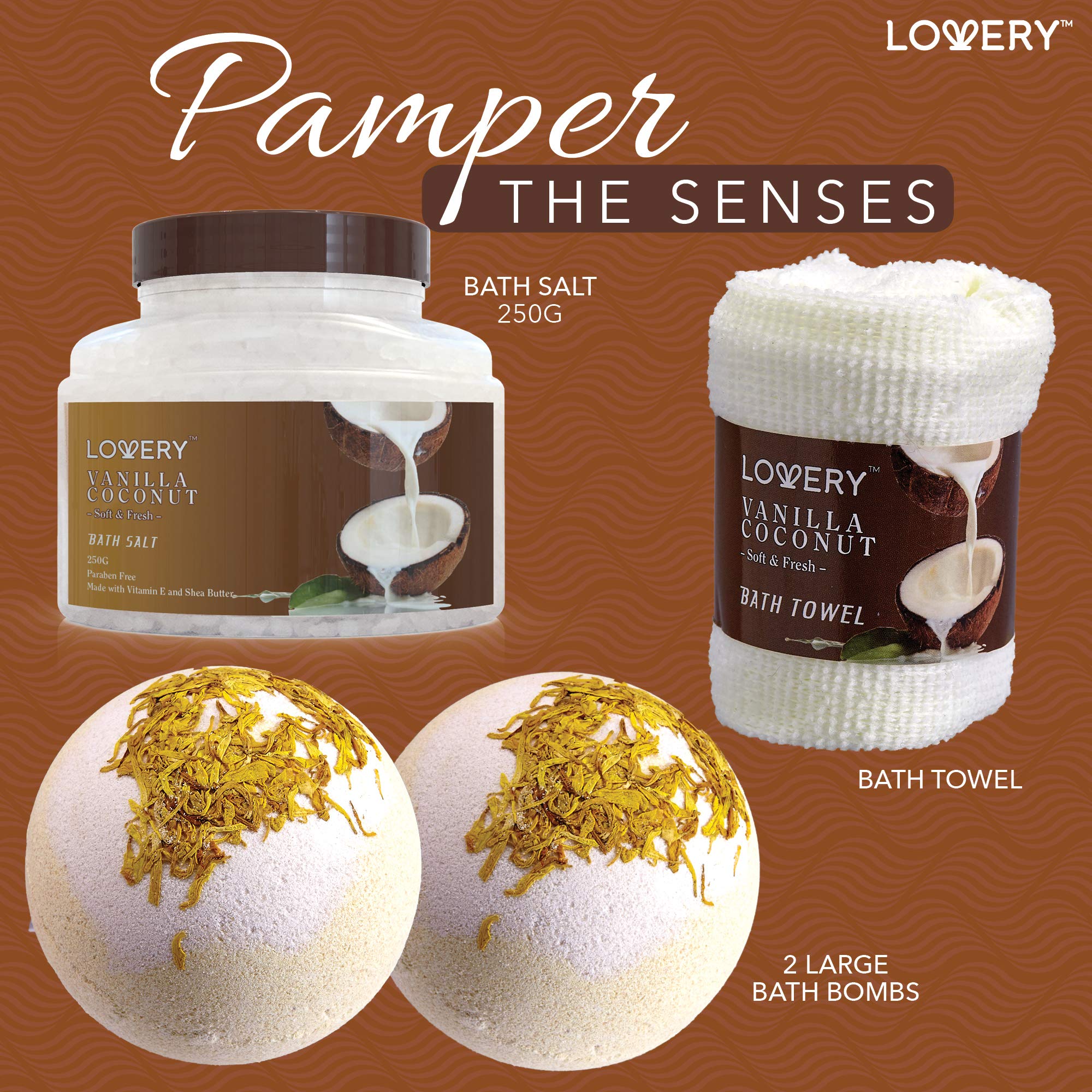 Nine piece spa set including shower gel and bath bombs
