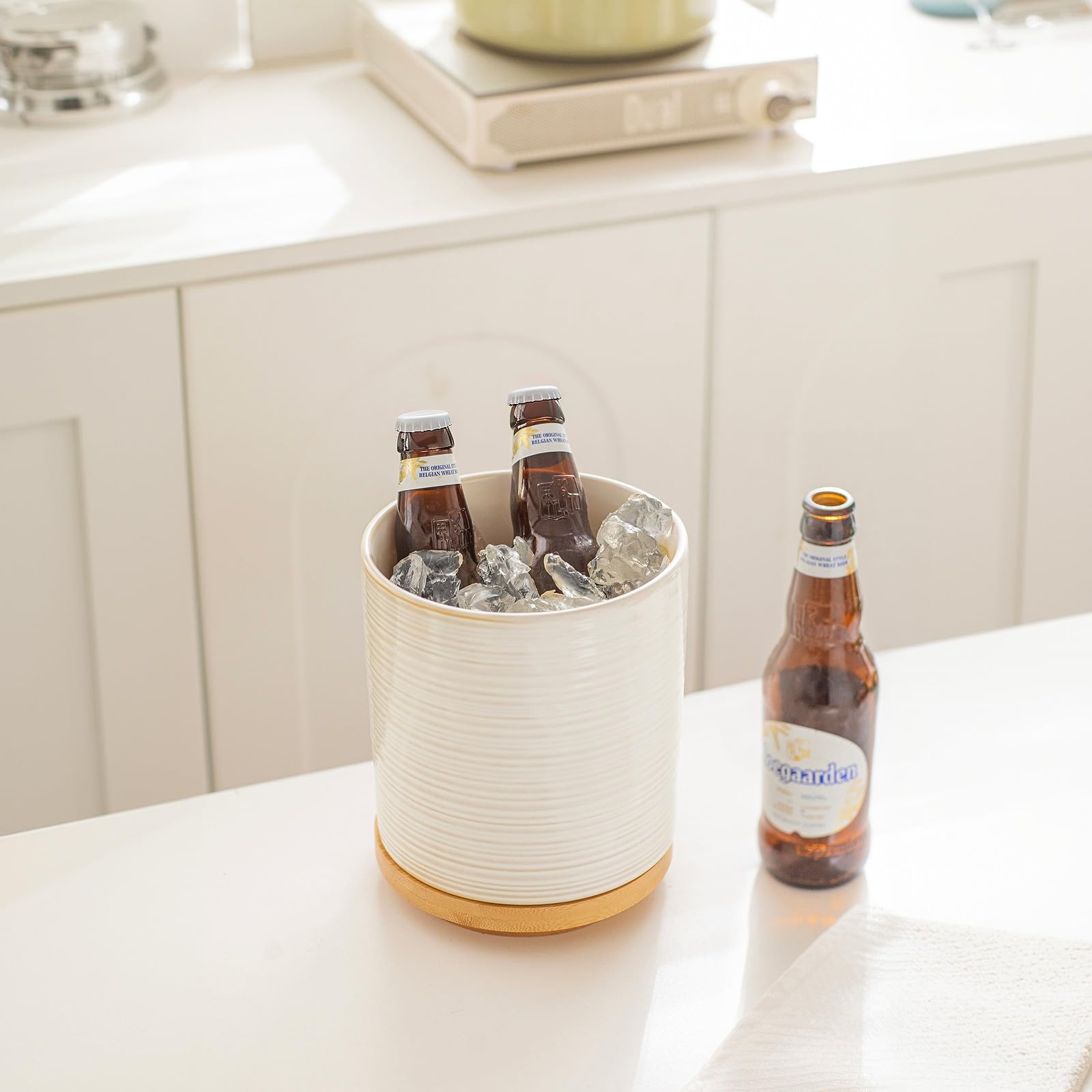 farmhouse style white utensil holder decor for kitchen counter