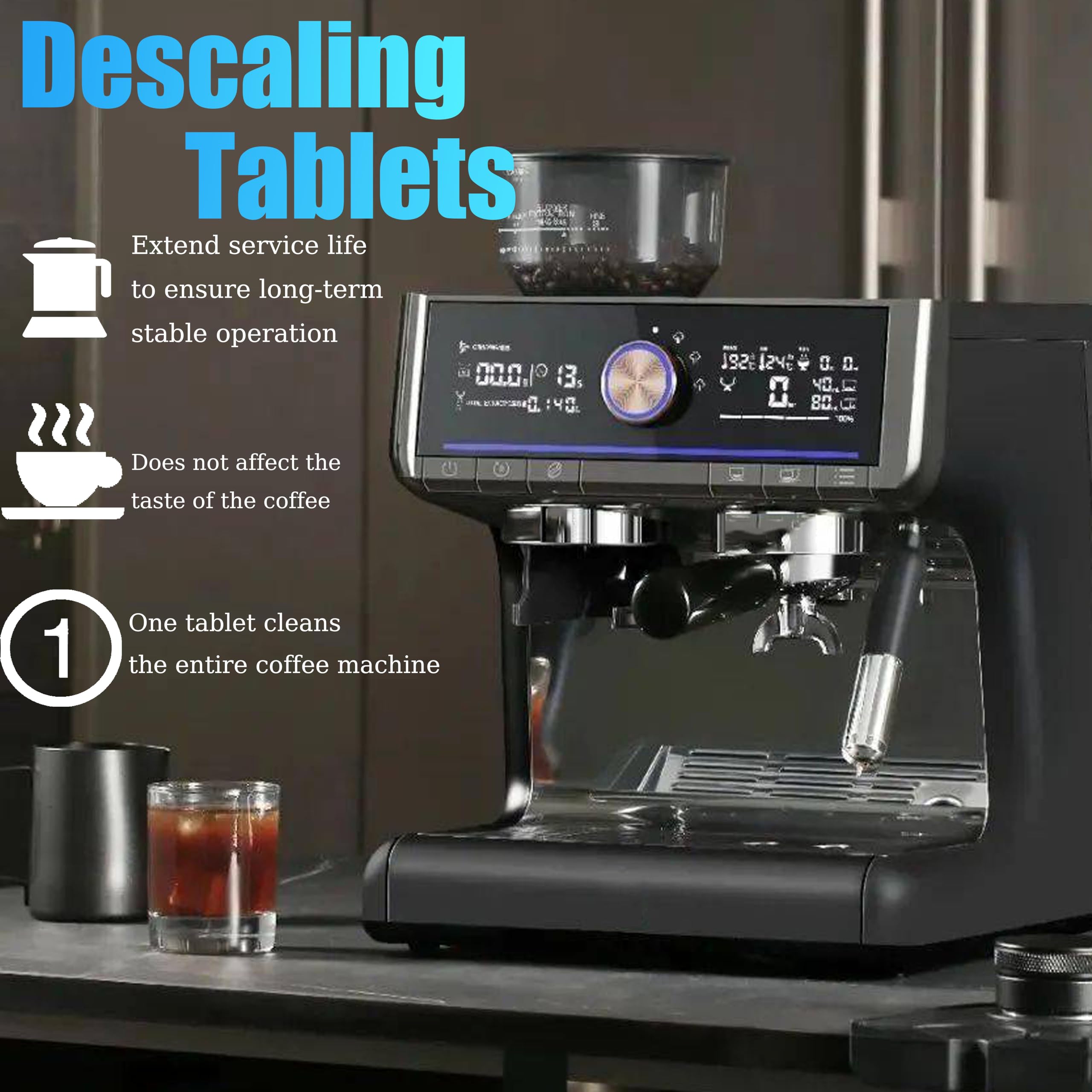 Nine-square descaler tablets for coffee machines