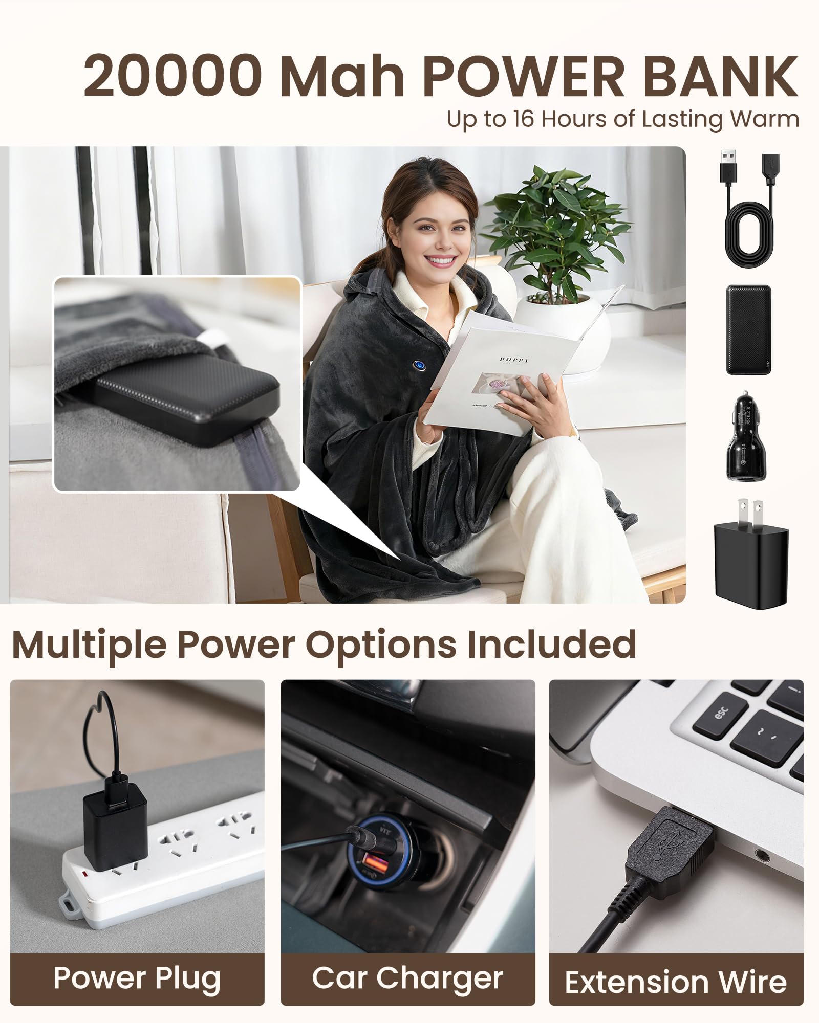 20000mAh power bank included with blanket