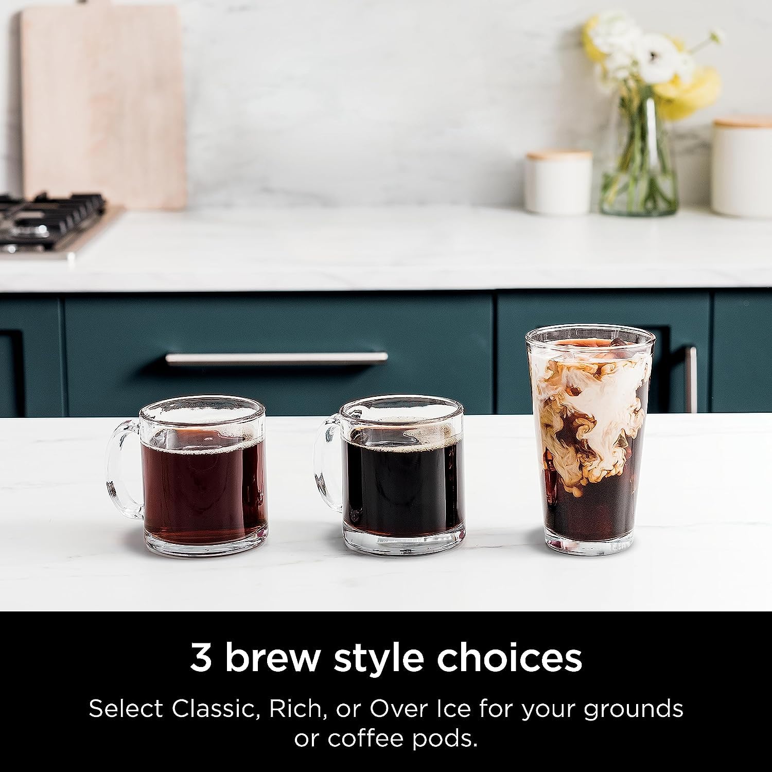 Ninja coffee maker compatible with K-Cup pods contrast image