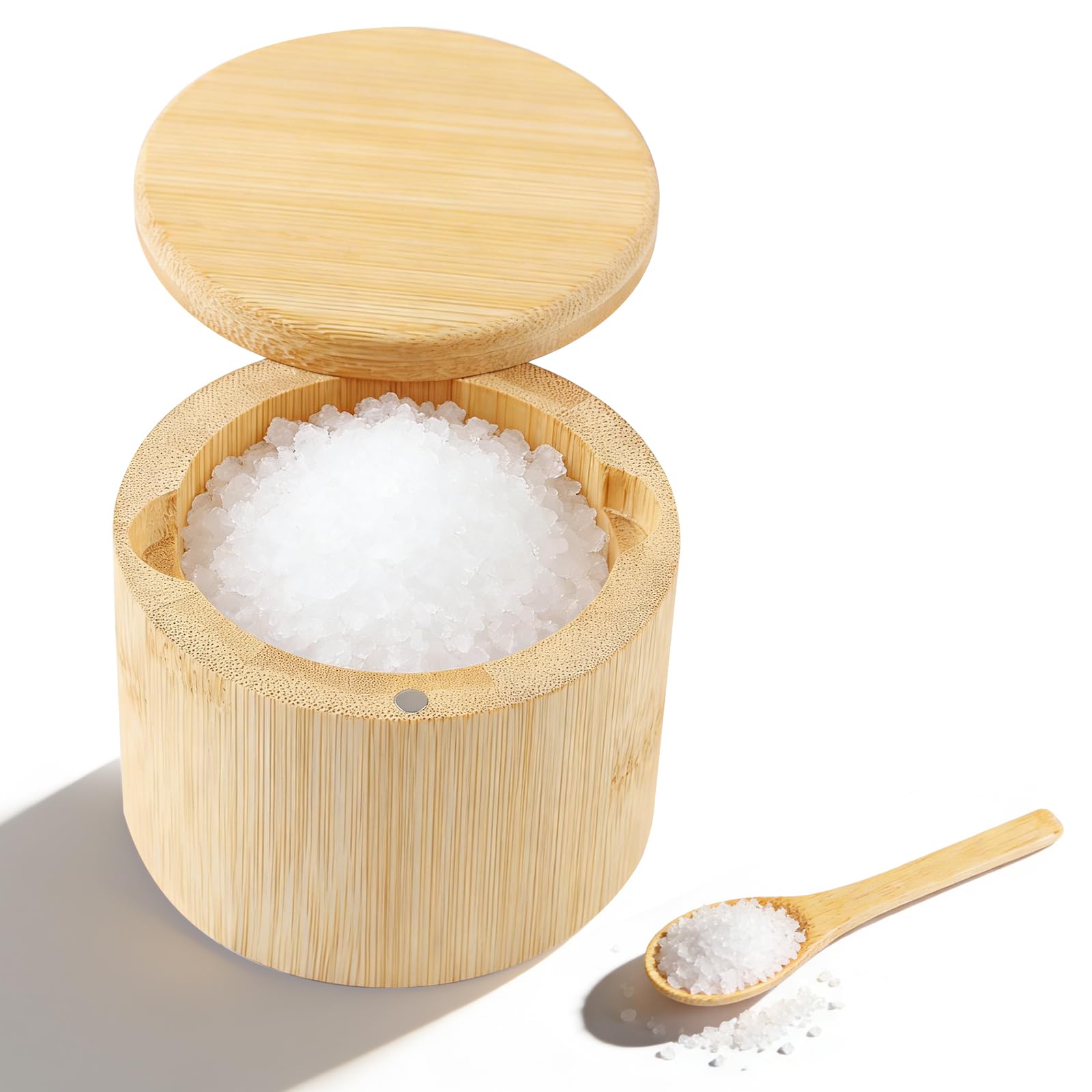 Ninsula bamboo salt cellar on kitchen counter