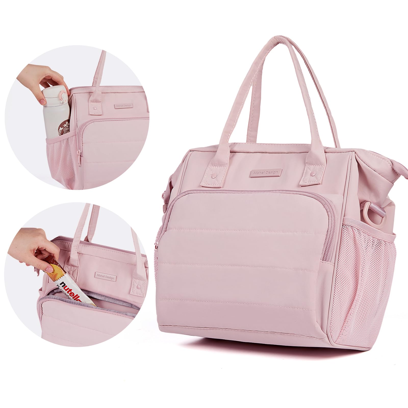 Interior PEVA lining of NISHEL insulated lunch bag for easy cleaning