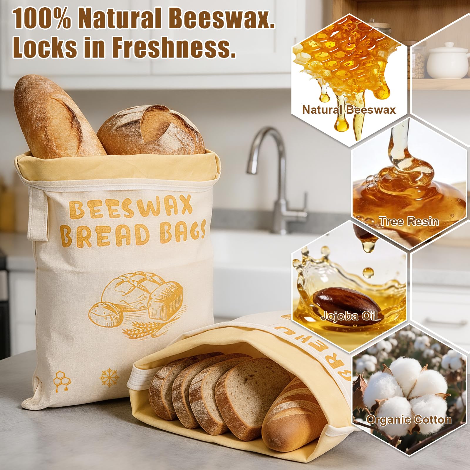 Nisuez beeswax bread bag with linen exterior for sourdough