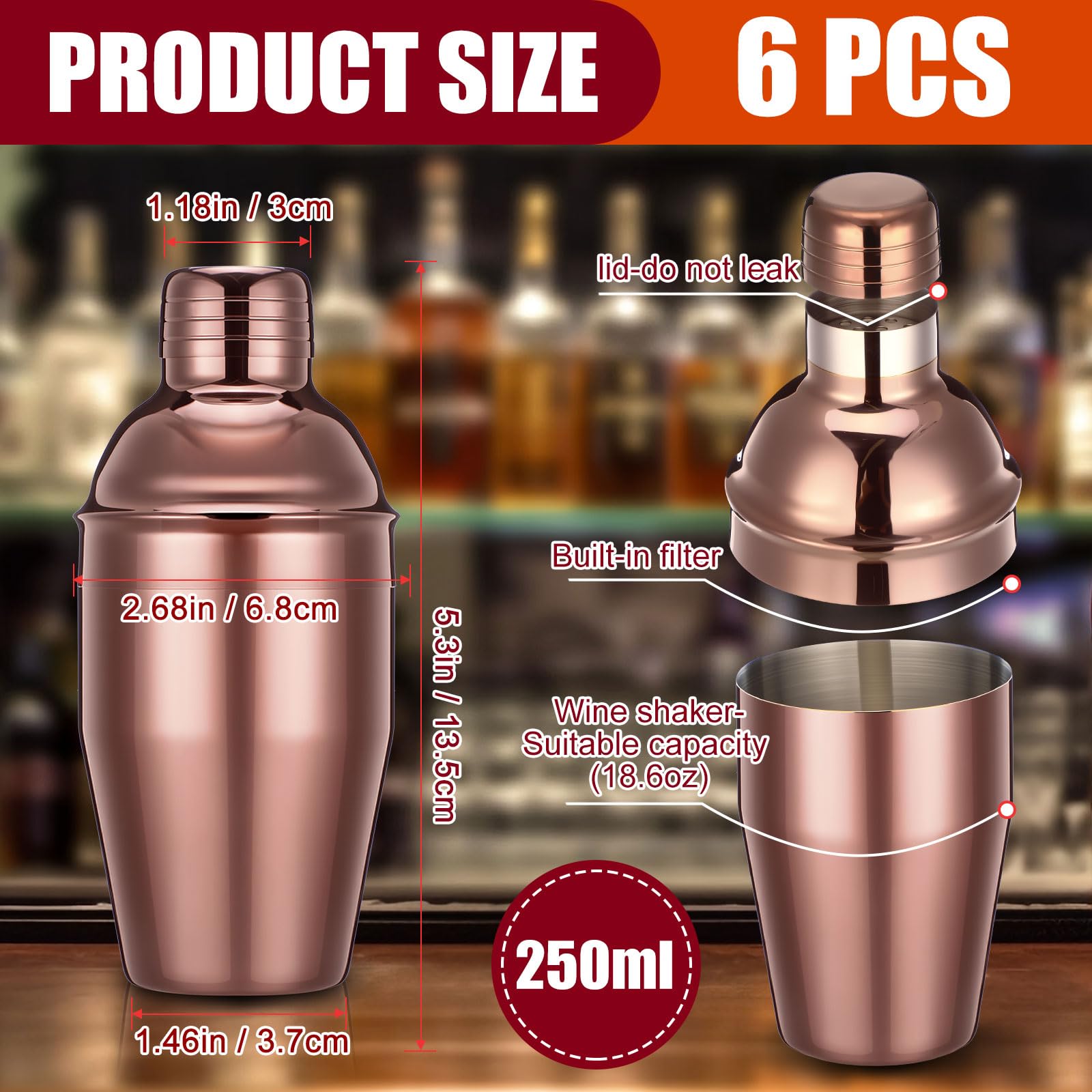 Nitial stainless steel rose gold cocktail shaker 8 oz each