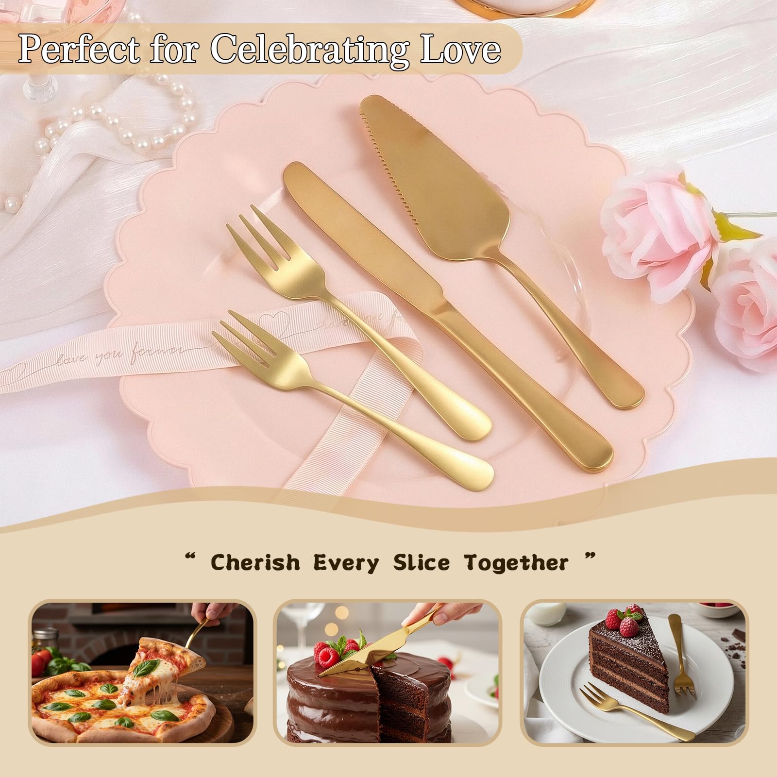 Two extra forks included with NITOTECA wedding cake cutting set