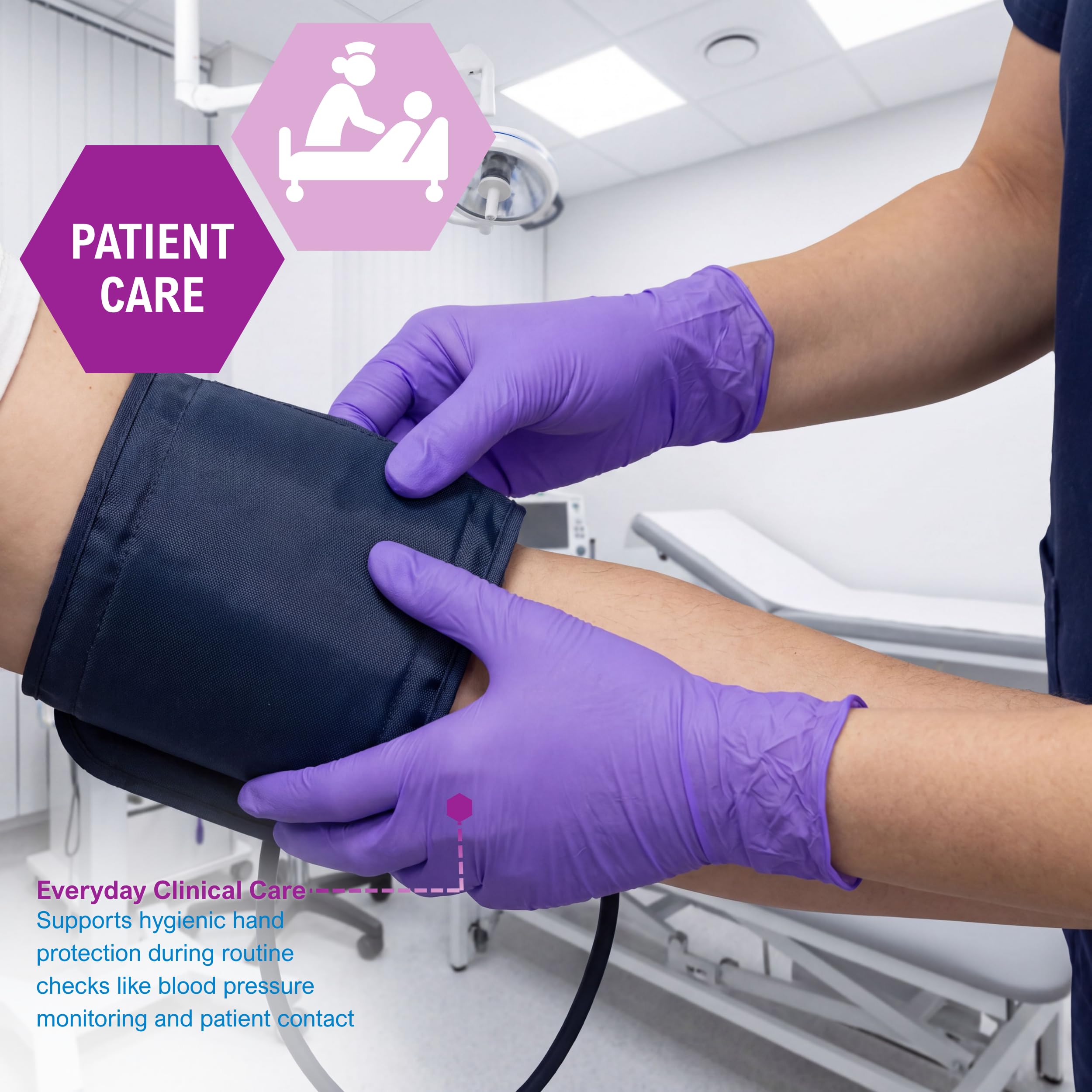 Nitrile exam gloves beaded cuff MedPride iris blue