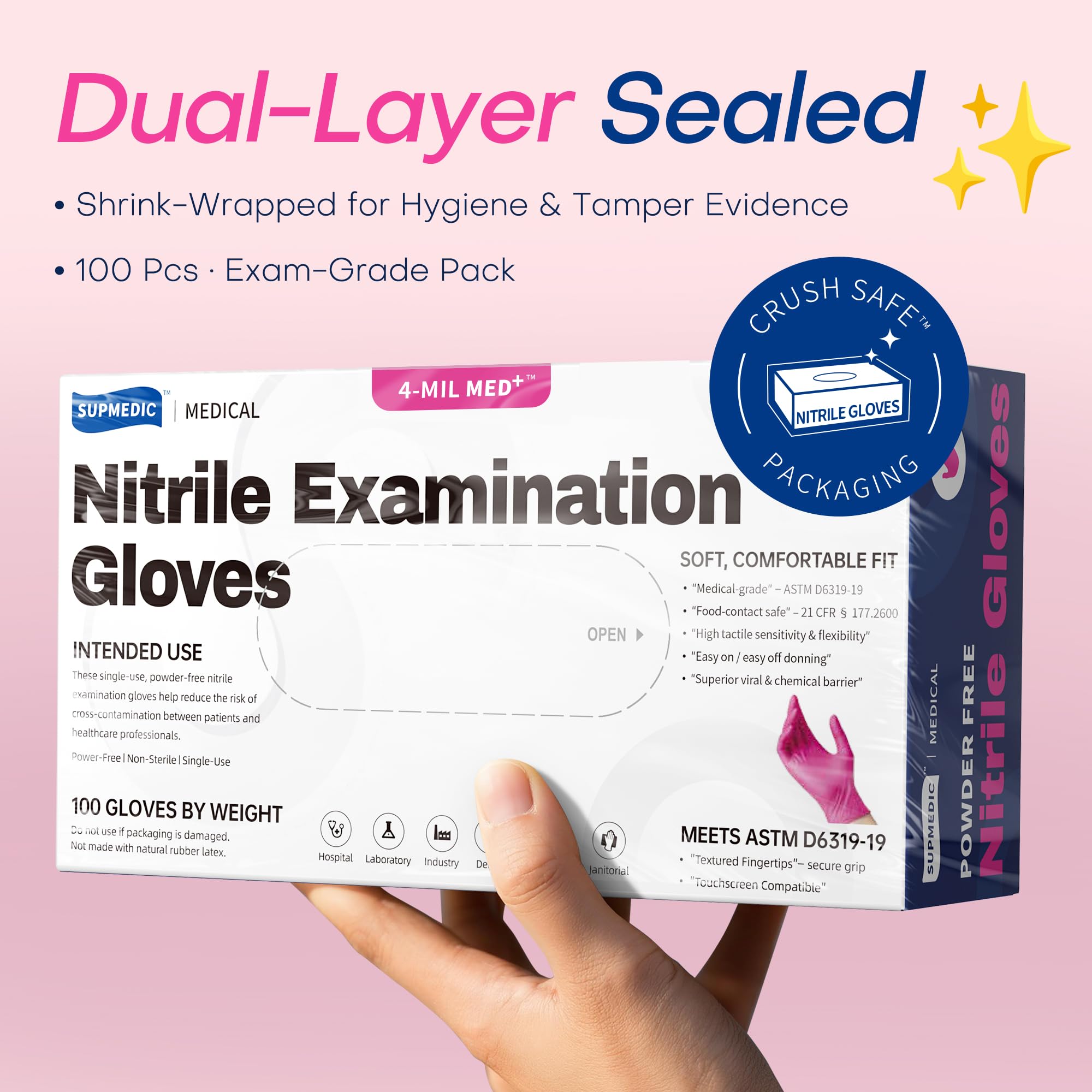 10-box case packaging of Supmedic 4 Mil nitrile gloves