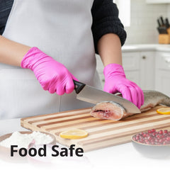 Food-safe pink nitrile gloves for kitchen and prep