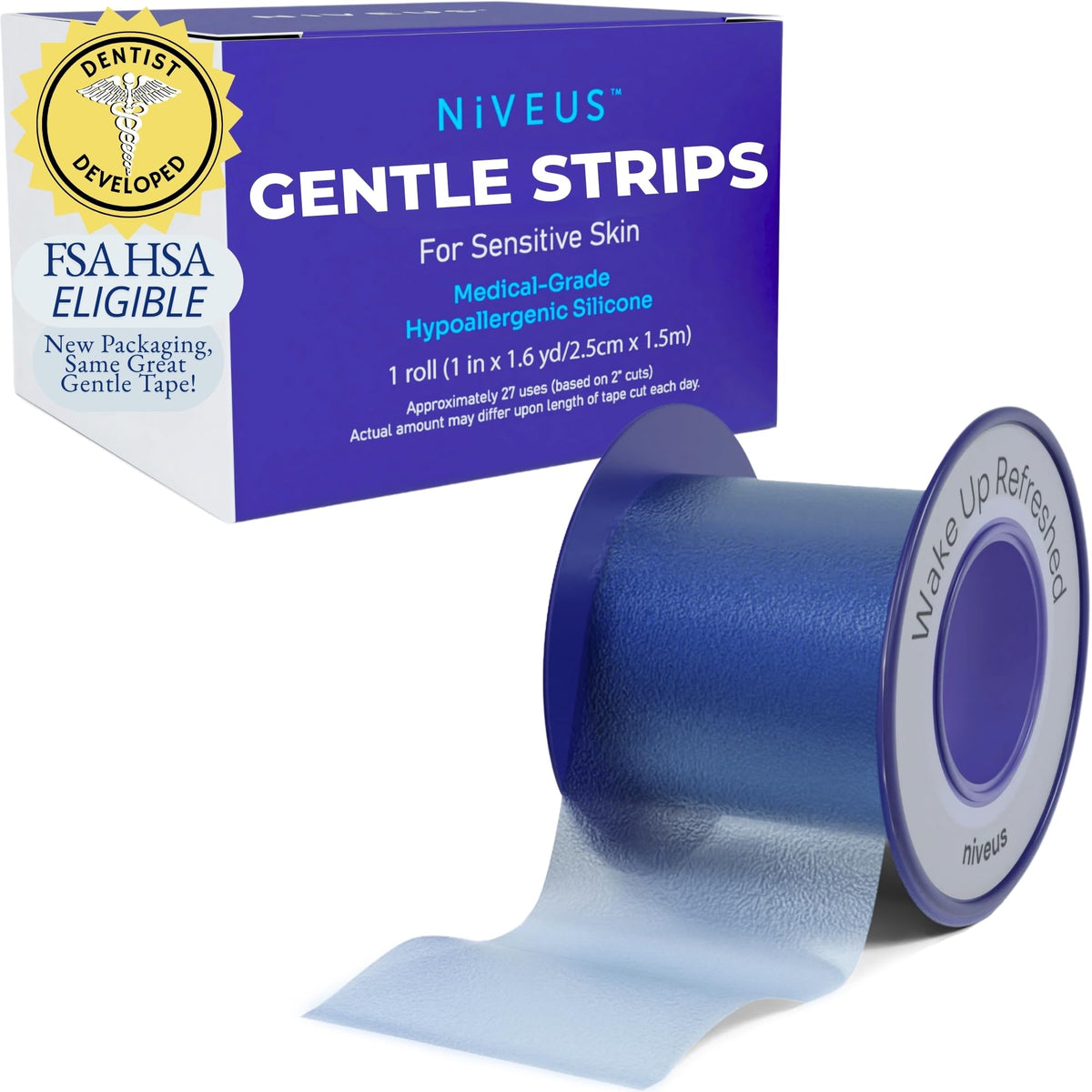 Niveus Gentle Silicone Tape Strips blue roll packaging