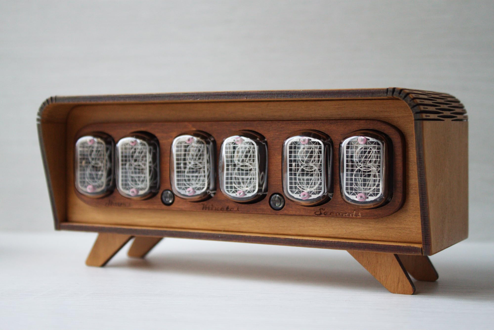 Nixie tube clock in 12 format close up