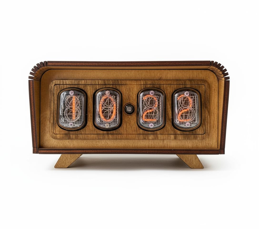 Nixie Tube Clock IN-12 handmade in Ukraine on wooden desk