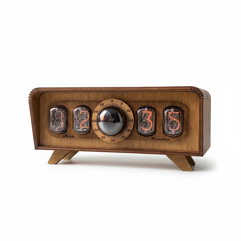 Handmade Nixie Tube Clock IN-12 on a wooden desk