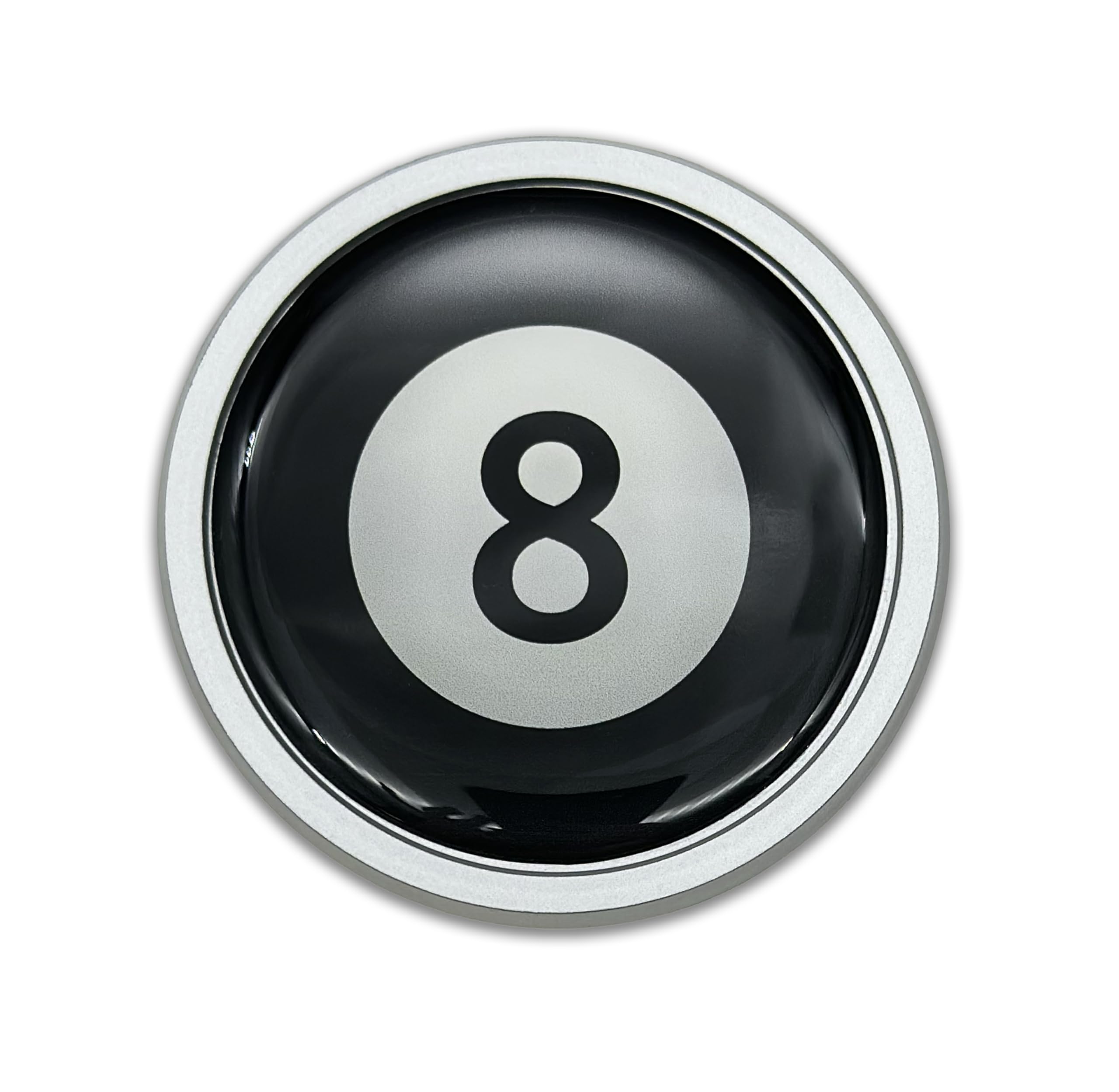 NJECT 8 Ball silver refrigerator magnet on whiteboard edge