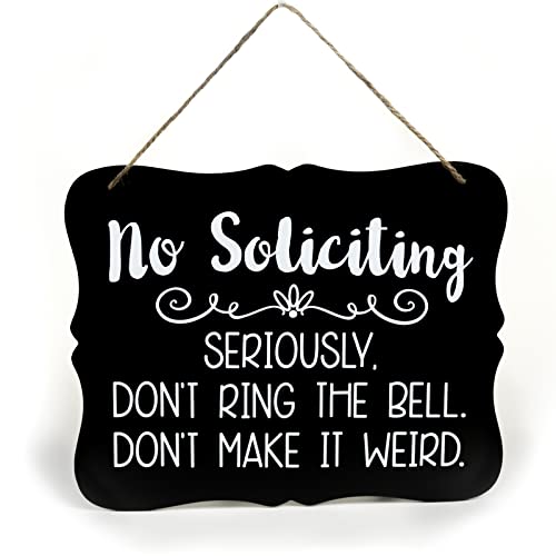 No Soliciting Sign 8x10 outdoor wall hanging with white lettering on black chalkboard