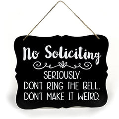 No Soliciting Sign 8x10 outdoor wall hanging with white lettering on black chalkboard