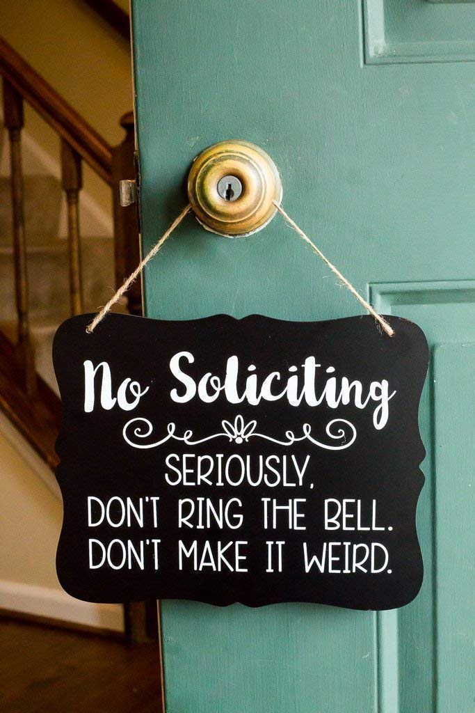 Outdoor ready No Soliciting Sign design for doors or walls