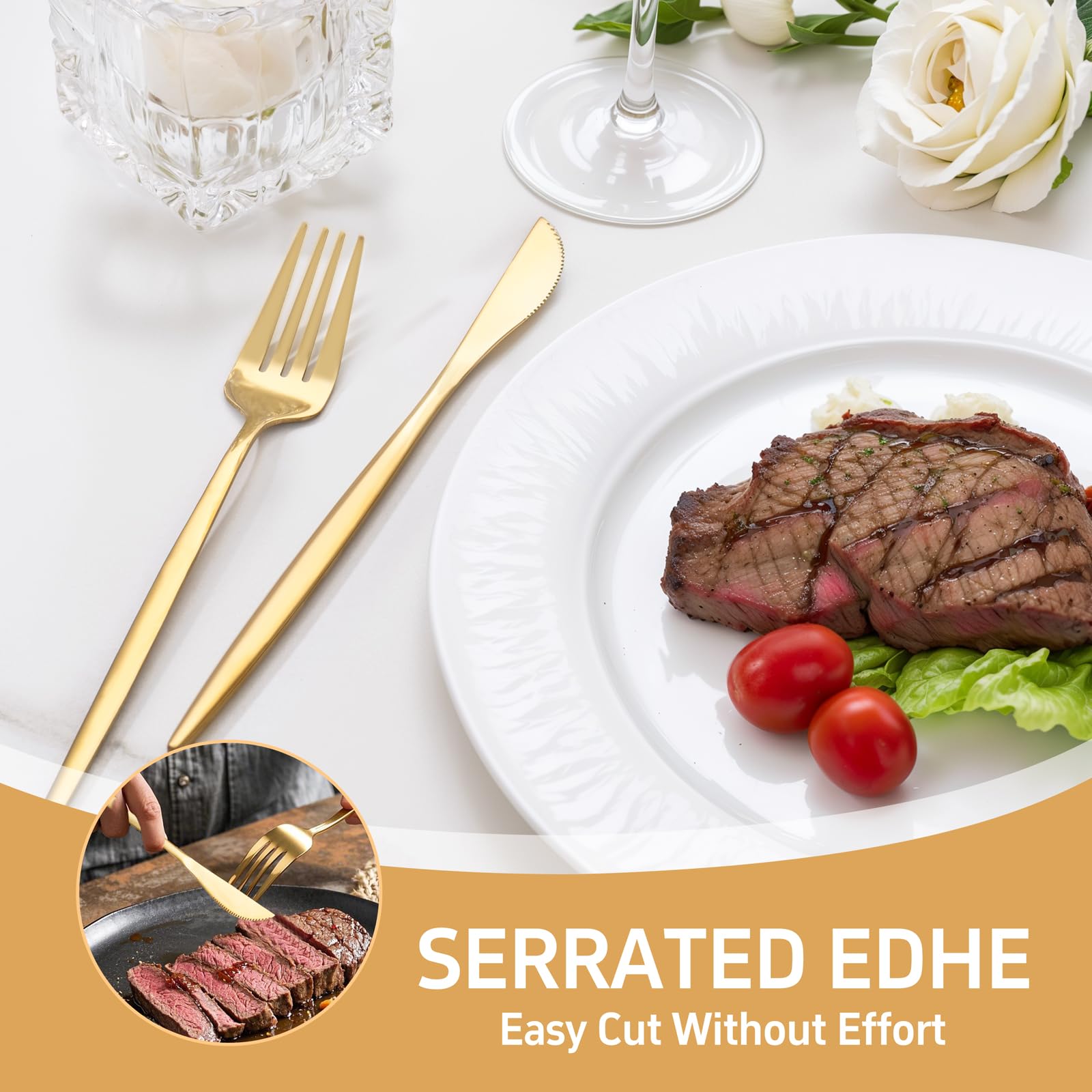 NOCCUR gold silverware forks in 40-piece set